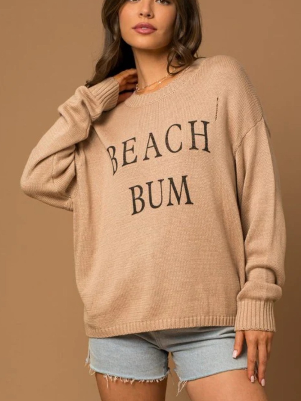 NWT Gilli Beige 'BEACH BUM' Crewneck Sweater